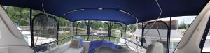 Interior view of Bestway 42 Flybridge replacement enclosure and bimini top. - Rock Hall, MD