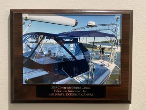 2019 Chesapeake Bay Mariine Canvas Fabricators Association award for Sailboats Exterior Canvas